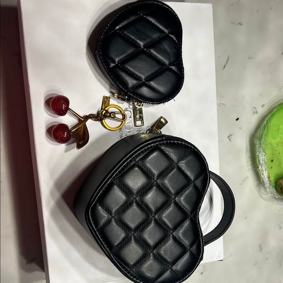 Coach Black Quilted Heart Mini Bag Set with Cherry Charm - Picture 3 of 8